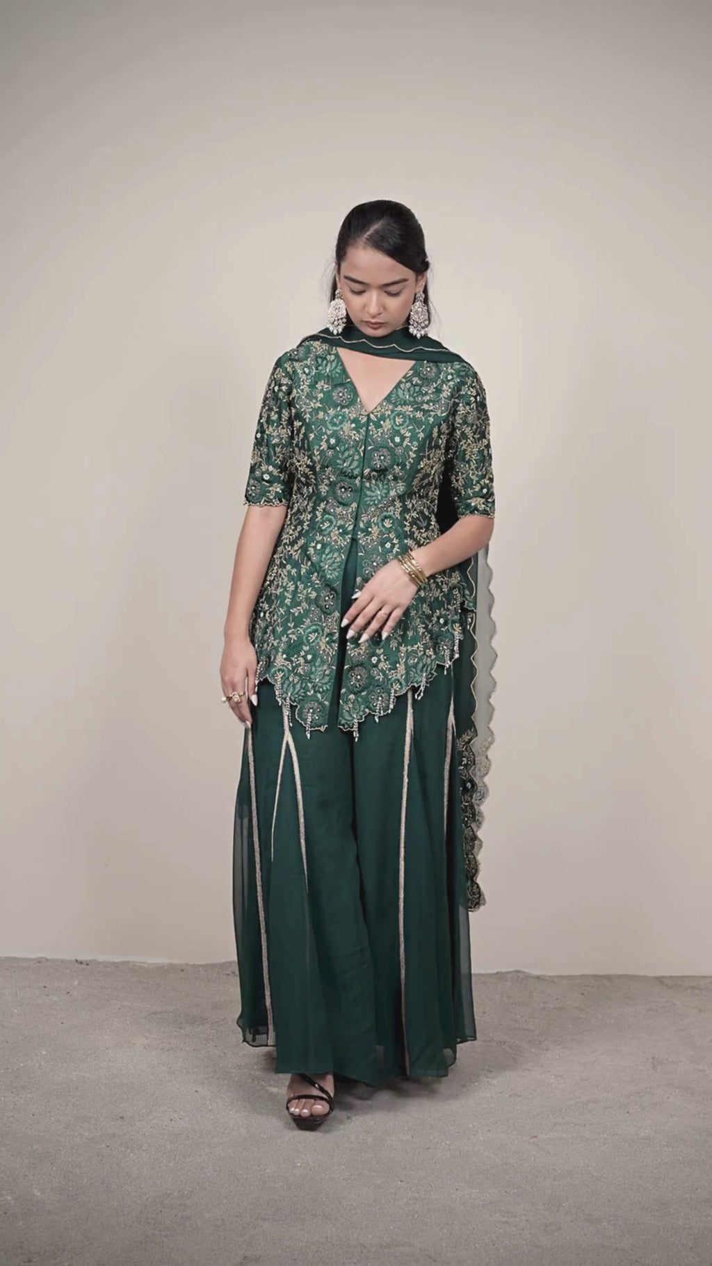 Fariba Viridian Dupion Silk Sharara Set