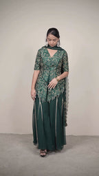 Fariba Viridian Dupion Silk Sharara Set